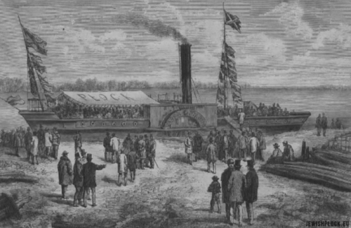 Arrival of the "Płock" steamboat on the river bank near Wilanów (source: "Tygodnik Ilustrowany" no. 280, 1873)